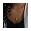 ERESI Fashion PVD 18k Gold Plated Stainless Steel Square Pendant Necklace Minimalist Double Layer Chain Necklace for Women