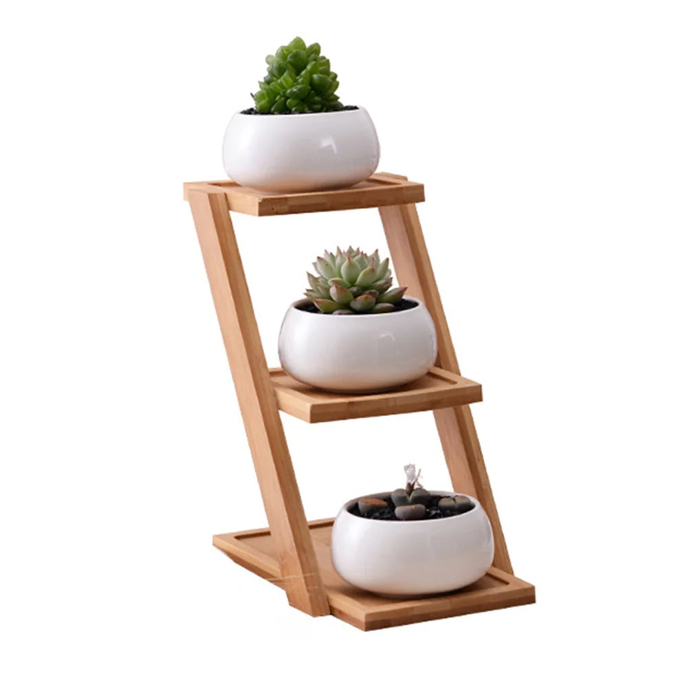 Three-Layer Bamboo Frame for Home Garden Decoration Small Flat Succulent Ceramic Flowerpot Reasonable Price Box Packing