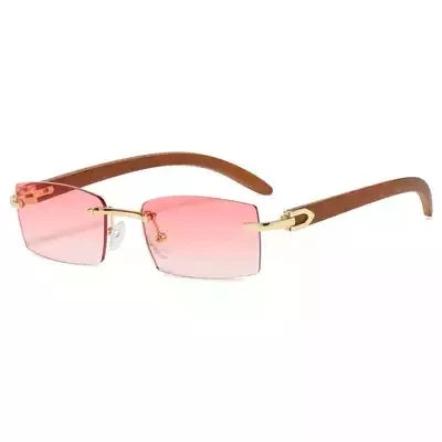 2026 Newest Women Men Custom Logo Grain Color Lens Fashion Rectangle Square Frameless Hand Made Wooden Sunglasses
