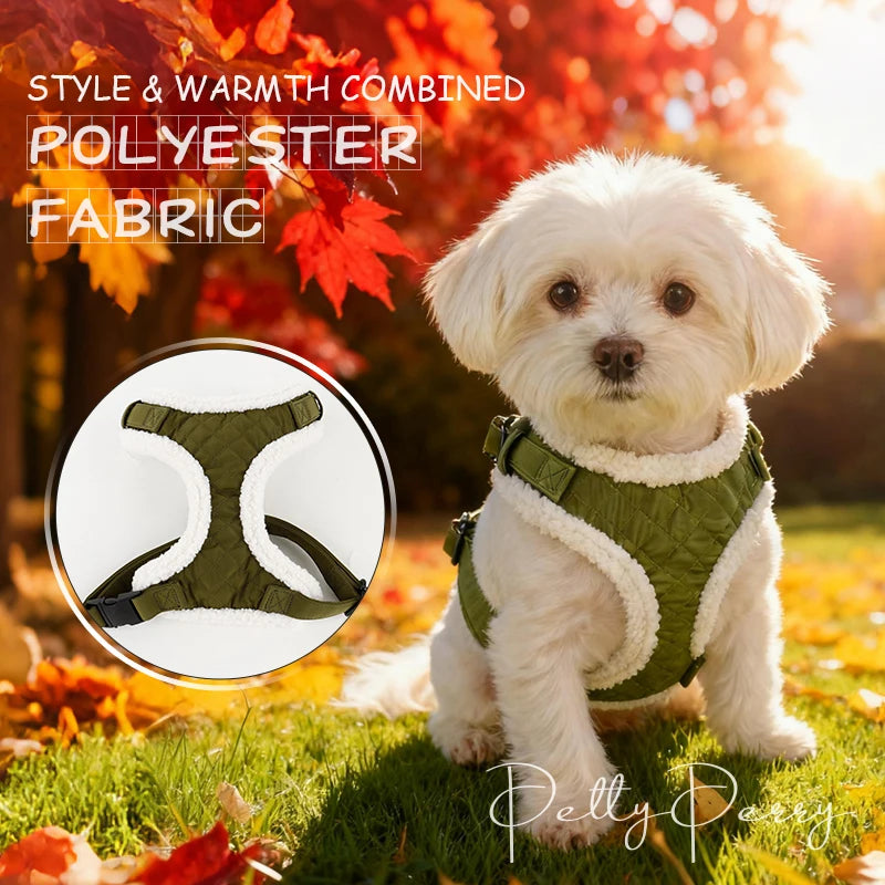2025 Windproof Cute Fleece Dog Harness Collar Leash Set with Bowtie Poop Bag Holder Adjustable Oxford No Pull Pet Harness