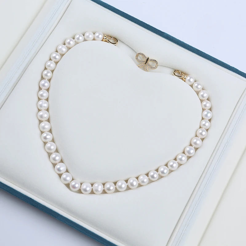 Zhuji Wholesale Luxury Design 9-10mm Natural White Potato Real Freshwater Real Pearls Necklace for Sale