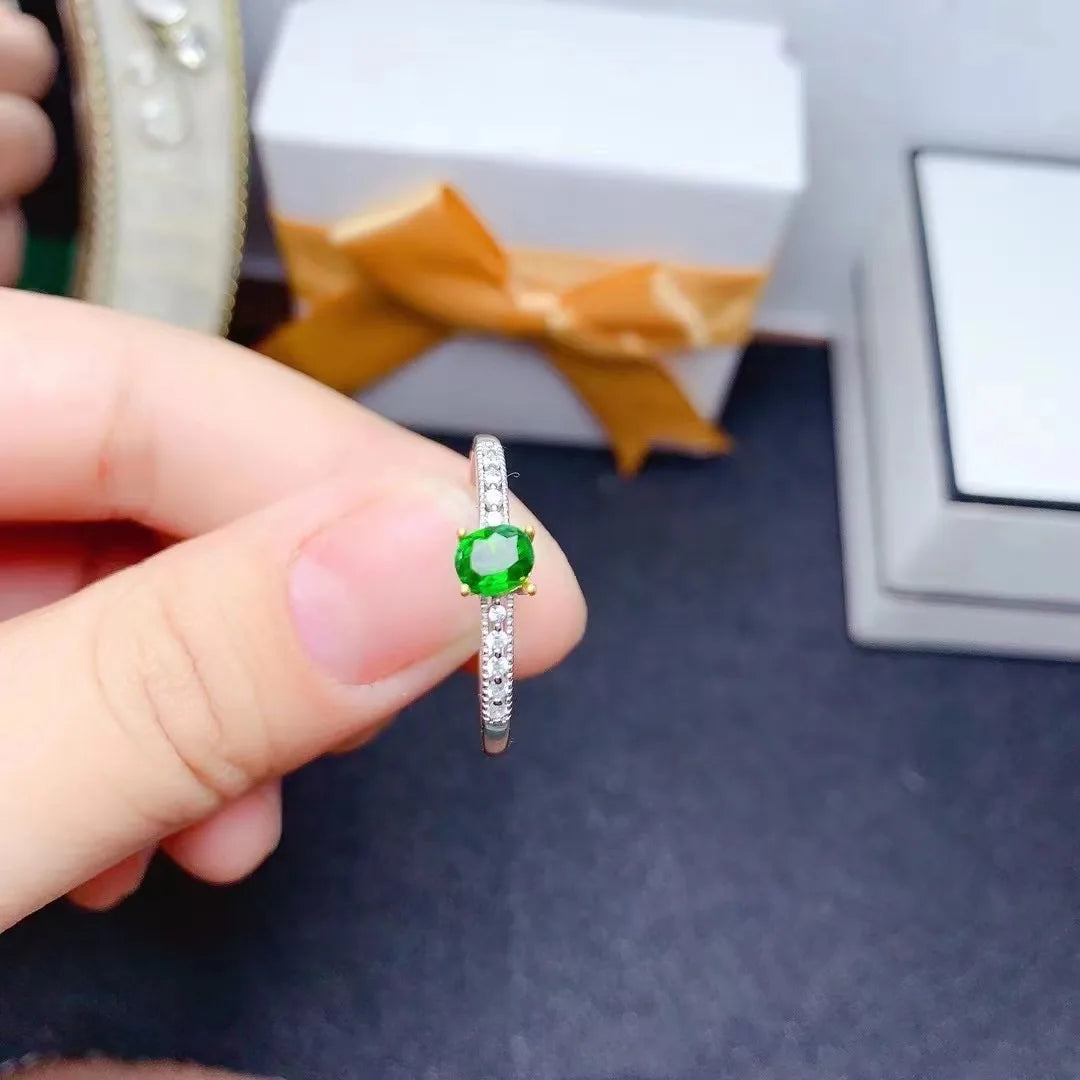 Hot Selling 925 Sterling Silver Name Rings Natural Diopside Gemstone Low MOQ New Design Cheap Technology Oval Cut for Weddings