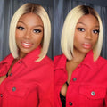 Blonde Ombre Middle Part Pixie Cut Wig 4X4 Short Bob Glueless Lace Front Wigs Human Hair Pre Plucked Closure Wig