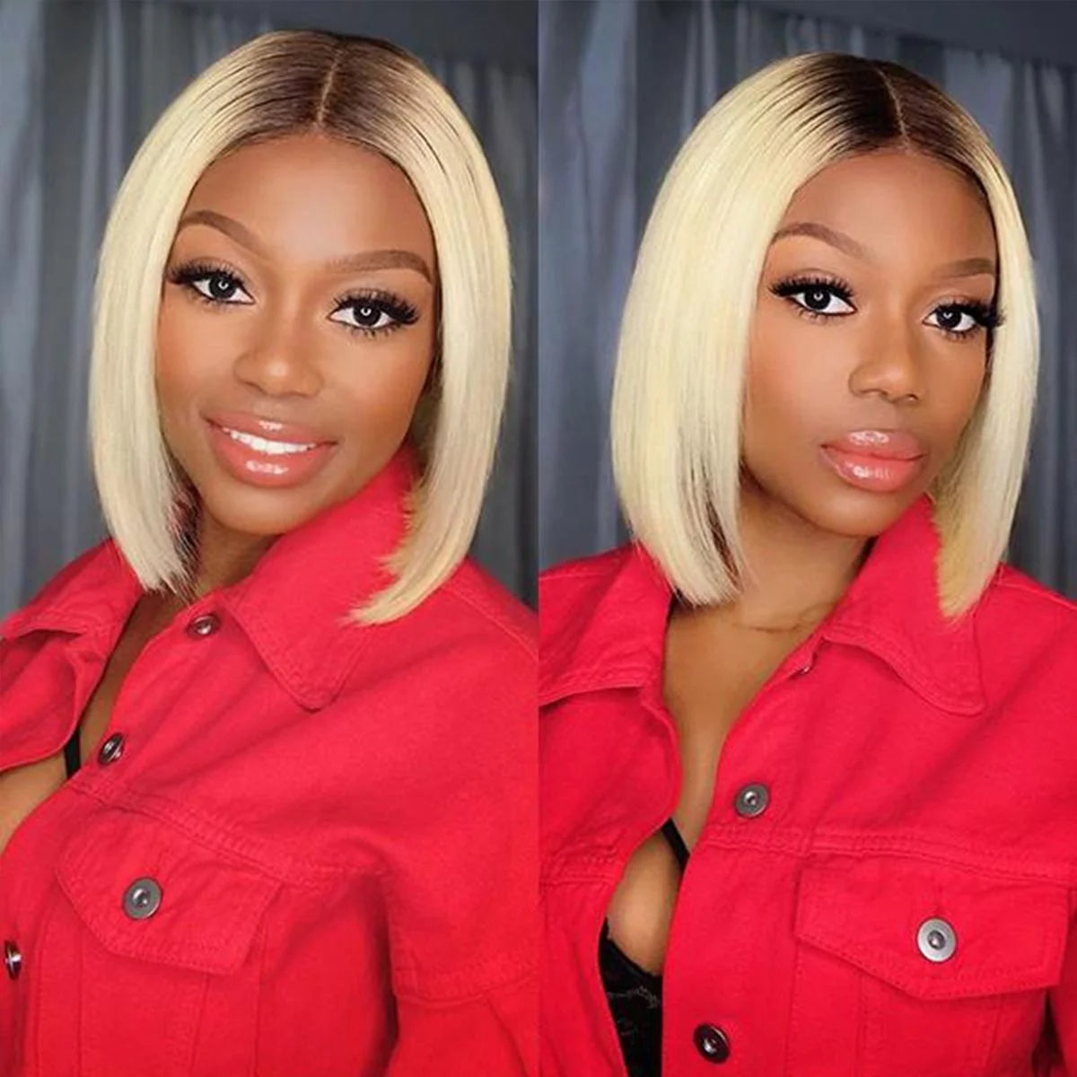 Blonde Ombre Middle Part Pixie Cut Wig 4X4 Short Bob Glueless Lace Front Wigs Human Hair Pre Plucked Closure Wig