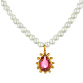 Colorful Oval Red Zircon Charm 18K Gold Plated Pearl Chain Necklace Tarnish Free Stainless Steel Necklace Women Jewelry