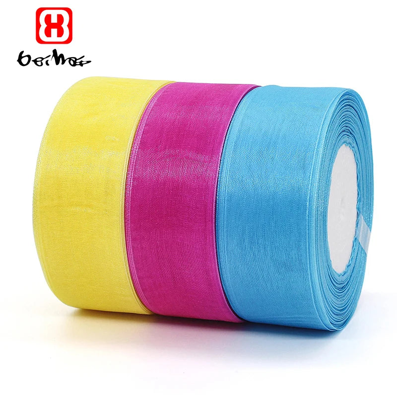 Factory Wholesale Nylon Ribbons Roll 38 mm Solid Color Organza Ribbon Roll for Wrapping for Gift Pa
