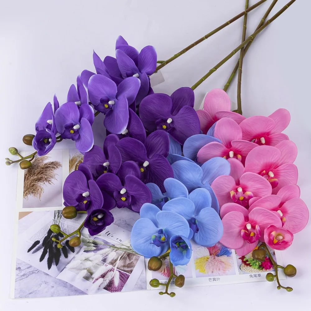 Honghua Factory High Quality Eight Head  Premium Real Touch Latex Artificial Cymbidium Orchid for Wedding Decoration
