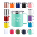 Food Grade 12oz Custom logo Double Walled Insulated Bpa Free Stainless Steel Coffee Mug Camp with Handle Magnetic Lid Wholesale