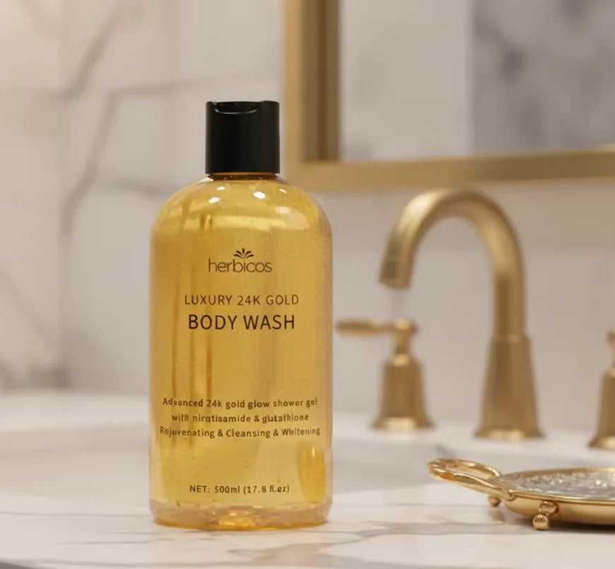 Private Label 24k Gold Body Wash Anti Aging Whitening Nourishing Natural Moisturizing Deep Cleansing 24k Gold Shower Gel OEM