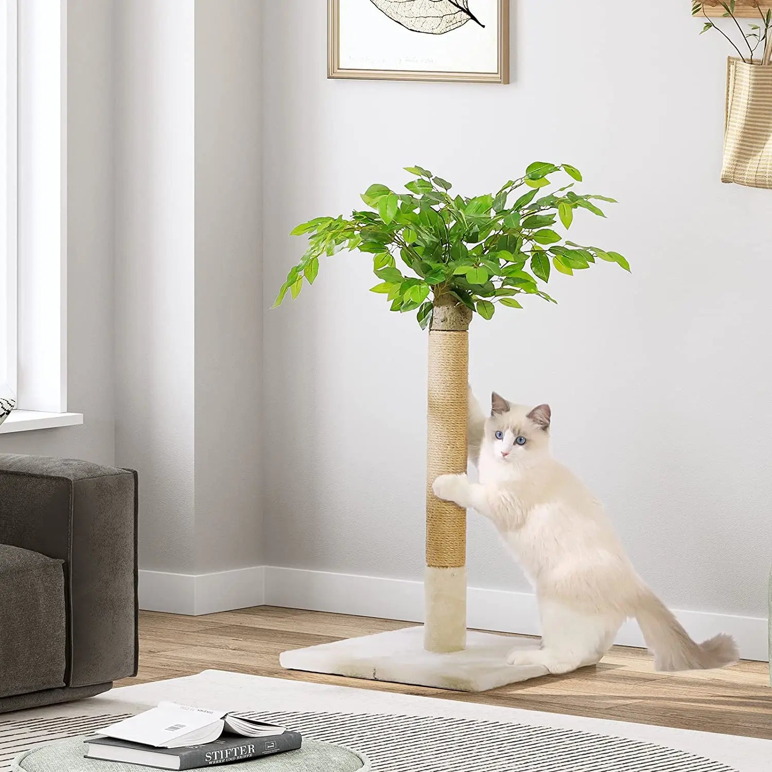 Jute Sisal Scratch Pole Tall Cat Scratching Post Natural Petdom Arbre a Chat 32'' Sustainable Cat Tower Tree Cat Climbing Frame