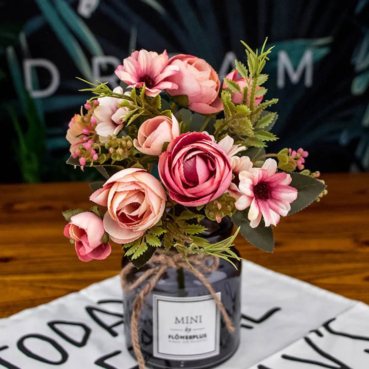 Popular Design 12 Heads Fake Rose Bunches 6 Colors Wedding Decoration Artificial Flowers