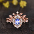 925 Sterling Silver Gold Plated Jewelry Nature Moonstone Rings Set For Women Engagement Wedding