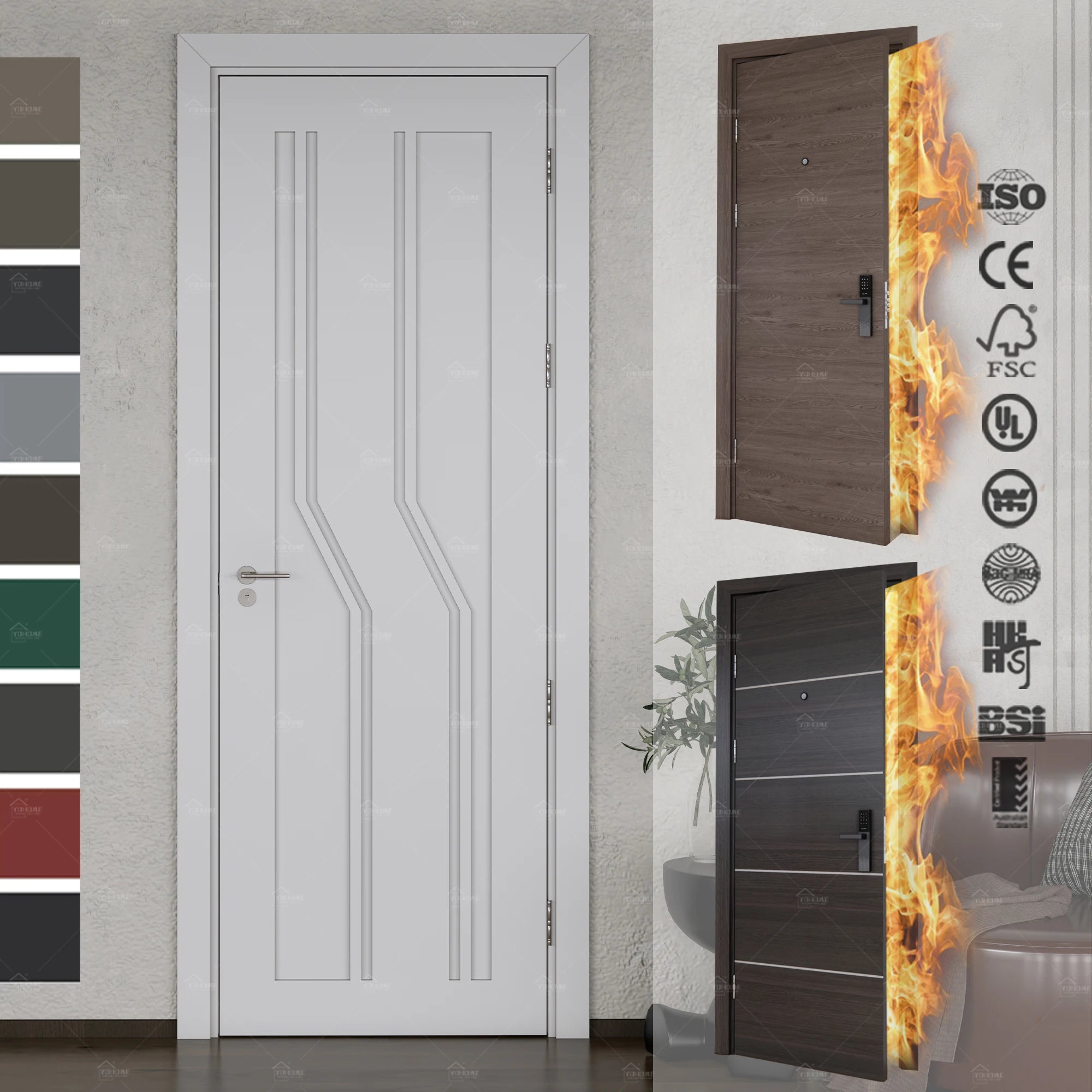 Yohome Premium Quality White  Modern Internal Room Doors Furniture Door Design Wooden Mdf Interior Wooden Doors for House