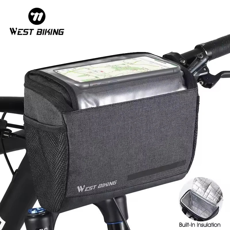 WEST BIKING Custom Insulated Bicycle Bike Handlebar Bag Waterproof Bicycle Handlebar Phone Front Frame Bag
