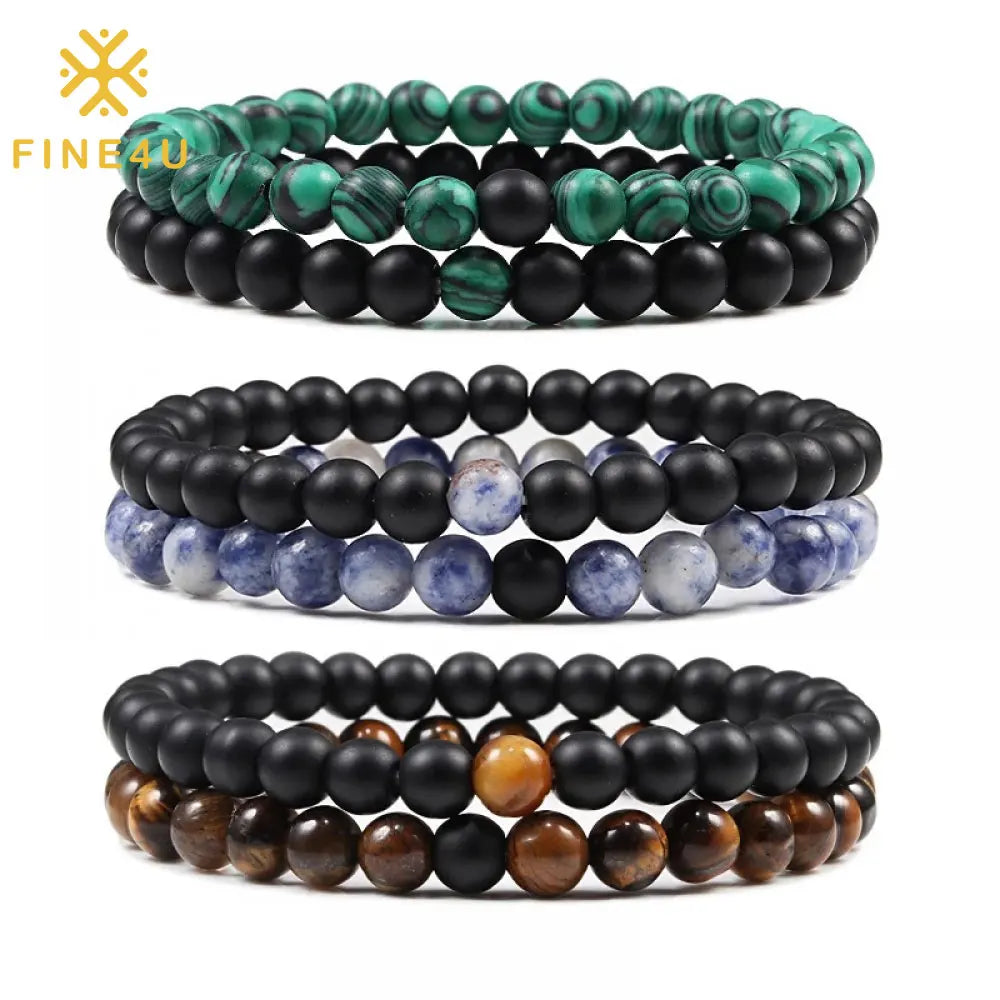 Stacked Frosted Les Perles Pour Bracelet Malachite White Turquoise Tiger Eye Mens Bead Natural Stone Bracelets