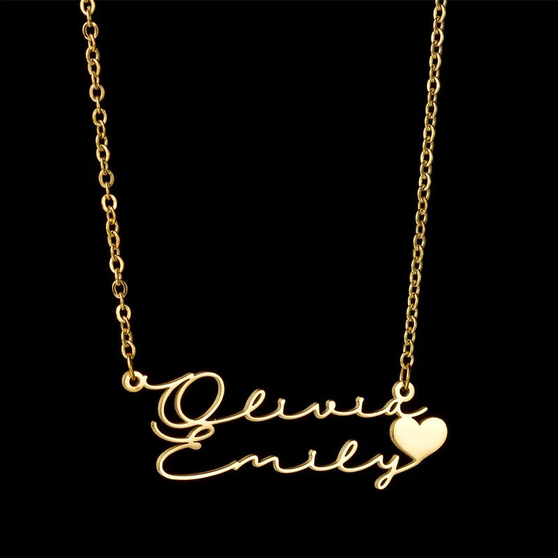 Valentine's Day Custom Name Necklace Heart Beat Curvise Link Chain Gold Plated Stainless Steel Jewelry Anniversary Gift Letter