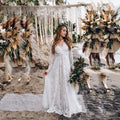 Europe and the United States White Sexy Deep V Neck Long Sleeve Lace Perspective Tight Tail Dress
