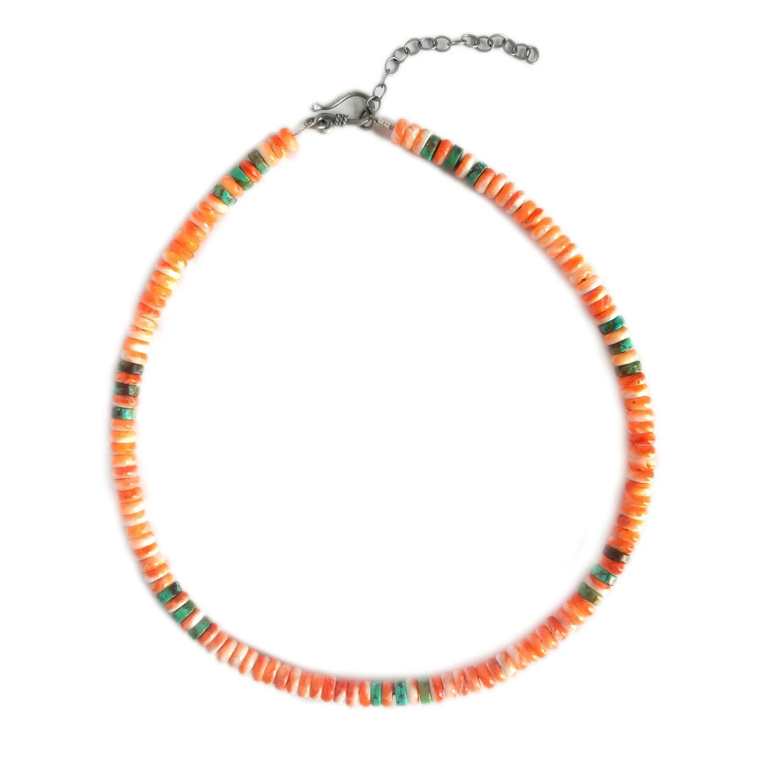 Natural Handcraft jewelry turquoise and Spiny Oyster 925 Sterling Silver necklace