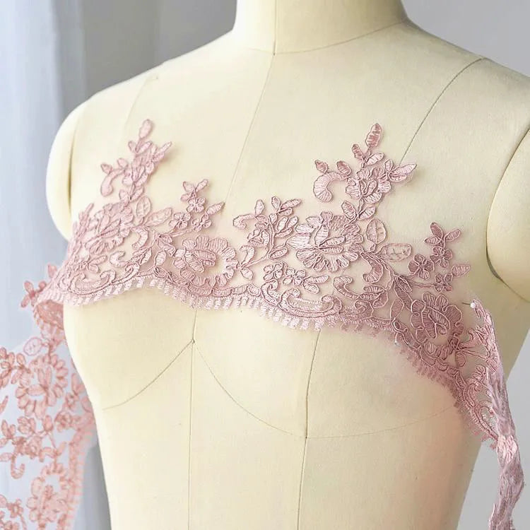 Multi-color Handmade Embroidered 100% Polyester French Tulle Net Lace 15cm Width for Wedding Headdress Skirt Clothing Bags Shoes