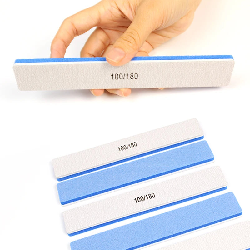 Custom Logo 100/180 Nail File Washable Rectangle Blue Nail Files for Manicure