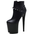 2021 autumn and winter new thin heel 20 cm thin heel black round head large women's boots fashion high heels women's shoes