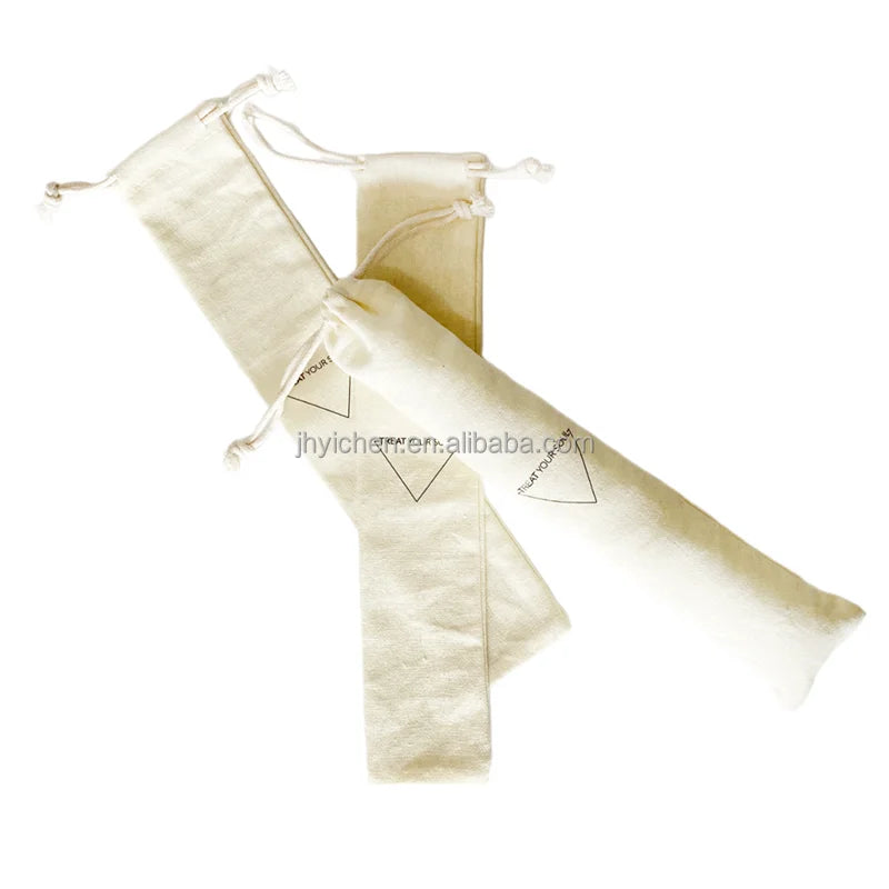 Eco-Friendly Custom Logo Drawstring Bag Recyclable Cotton Tableware Packaging for Straw Printed Tableware Draw String Bags