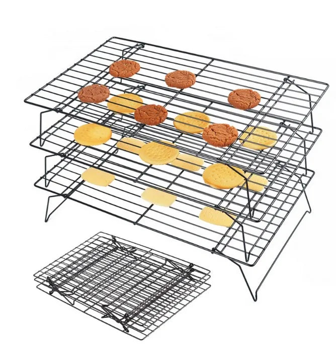 Wholesale Stainless Steel 3-Tier Stackable Cooling Racks Set Non-Stick Bakery Bread Folding Cake Cooling Rack for Cookies
