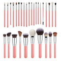 DIY Customizable Quantity Luxury High Quality Professional Vegan Kabuki Eco-friendly Aluminum Ferrule Pink White Makeup Set Bag