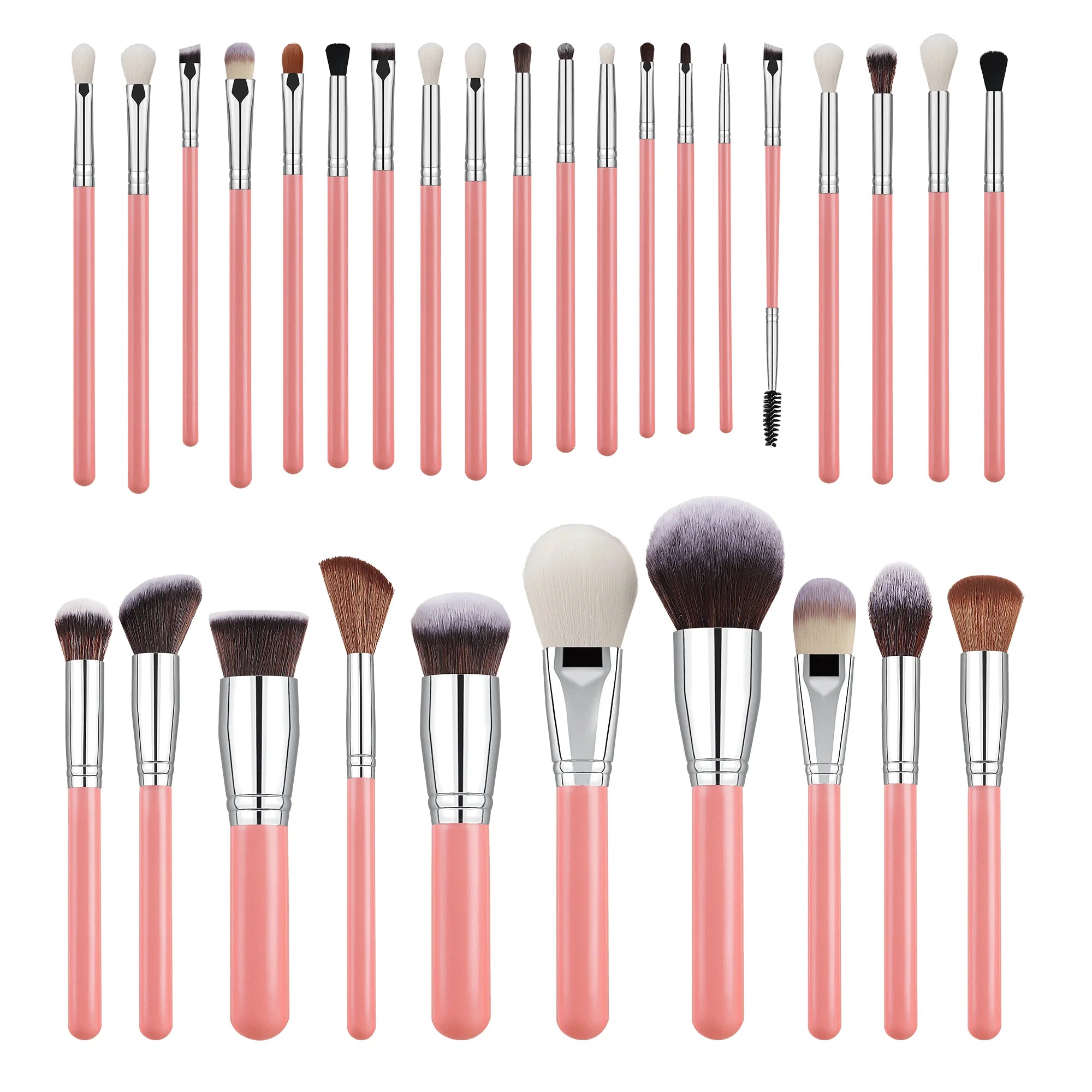 DIY Customizable Quantity Luxury High Quality Professional Vegan Kabuki Eco-friendly Aluminum Ferrule Pink White Makeup Set Bag