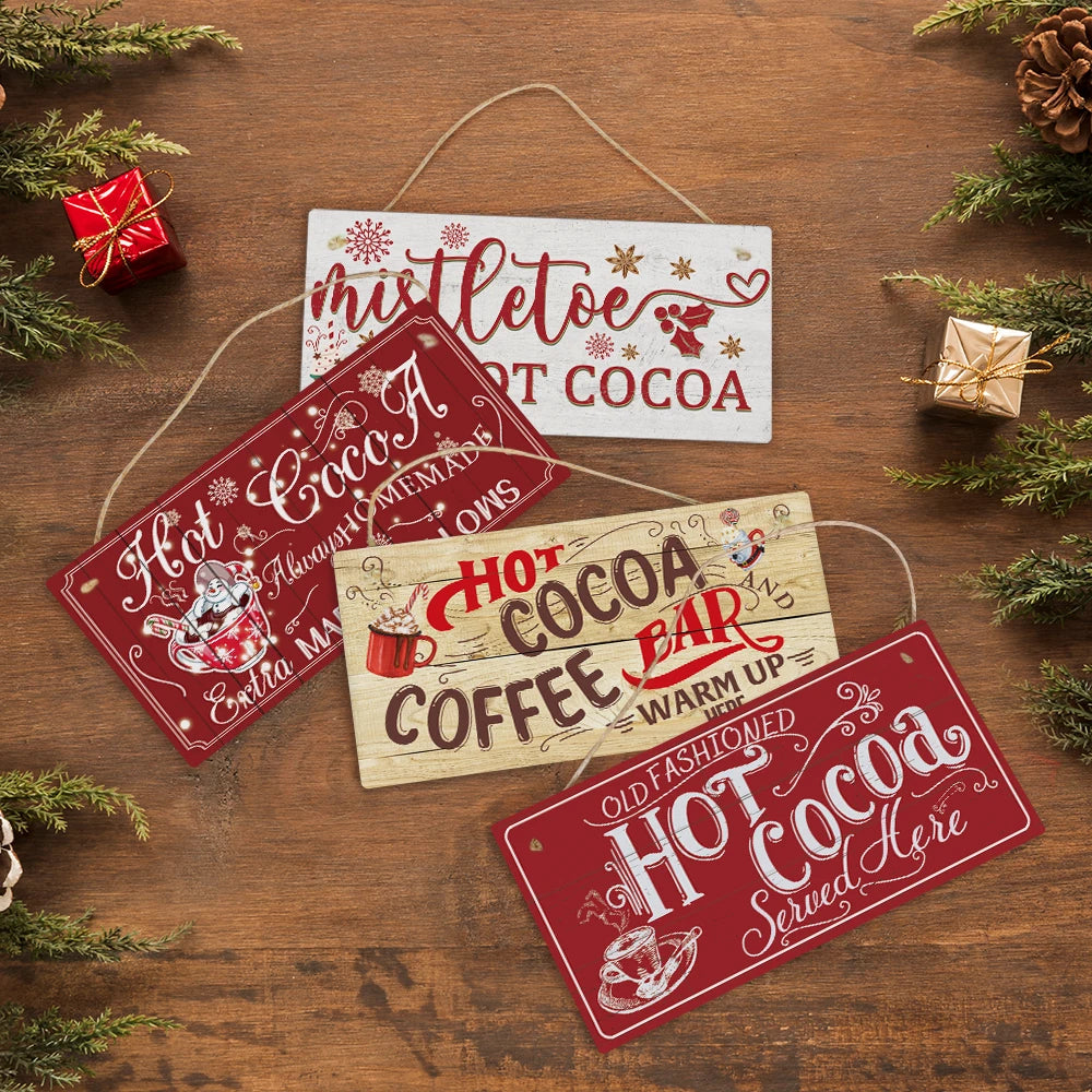Putuo Decor Warm Hot Cocoa Wood Plaque Hanging Wall Cute Design Christmas Decoration Wooden Sign