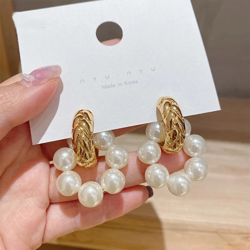 Vintage Hoop Earrings Wholesale S925 Silver Needle Pearl Earring/ Baroque Pearl Ear Pendant Tassel Pearl Earrings