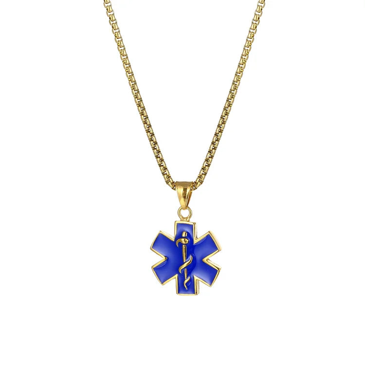 Colorful Enamel Jewelry Stainless Steel Medicals Alert ID Resin Pendant Necklace