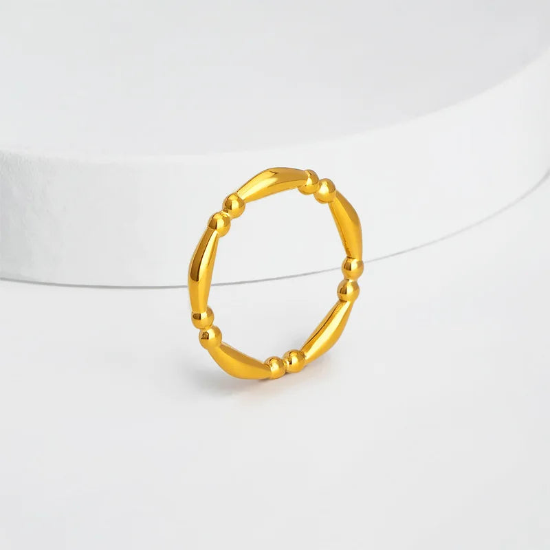 18K Real Gold Plated Stainless Steel Tarnish-Free Waterproof Fashion Rings Bamboo Style Jewelry