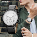 SINOBI S9797G Sport Simple Black Men's Quartz Watch Genuine Leather Band Waterproof Chronograph Casual Wristwatch