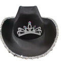 Western Tiara Women Girl Black Cowboy Hat for Holiday Party Costume