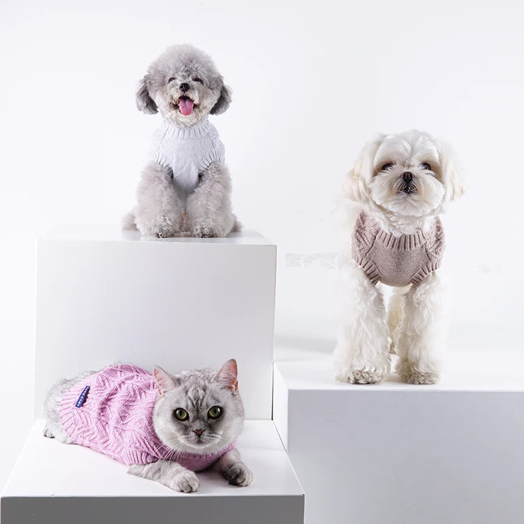 Purple Classic Animal Pattern Dog Jumpers Sweaters Eco-Friendly Polyester Warm Knitted for Winter
