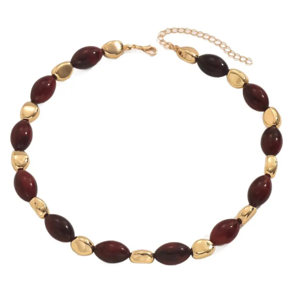 YL Vintage Light Luxury Maillard Style Color Blocked Bead Necklace with a Sense of Luxury Elegant and Irregular