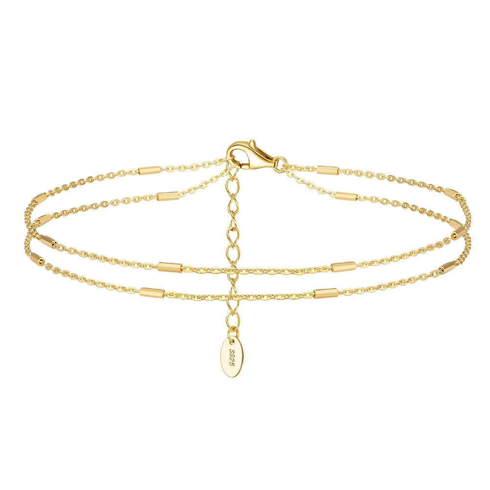 European and American 925 Sterling Silver Summer Beach Anklets for Women Gold Plated  Jewelry