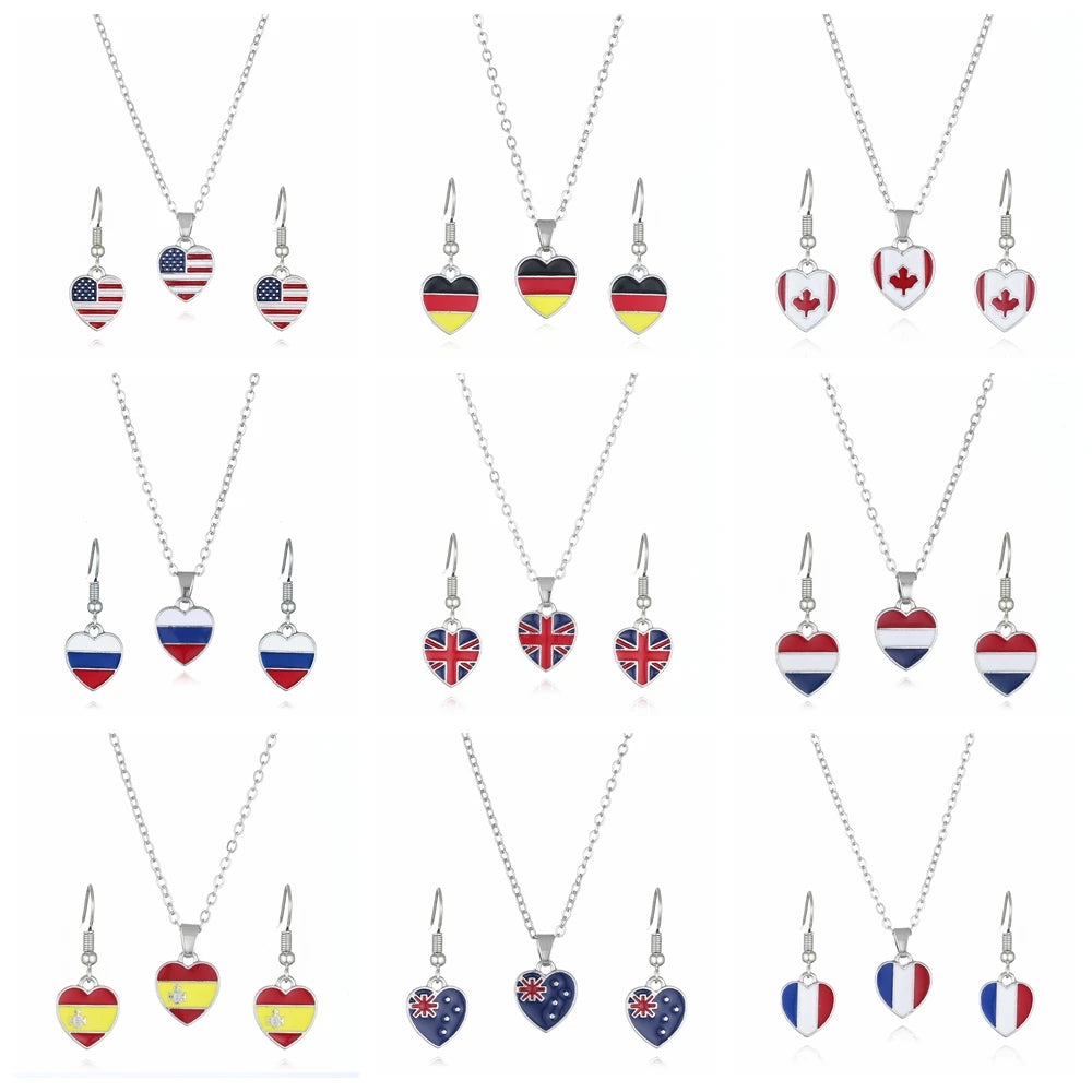 New Flag Fashion Jewelry Set with Pentagram Earrings and Necklace for Giving Away As a Gift