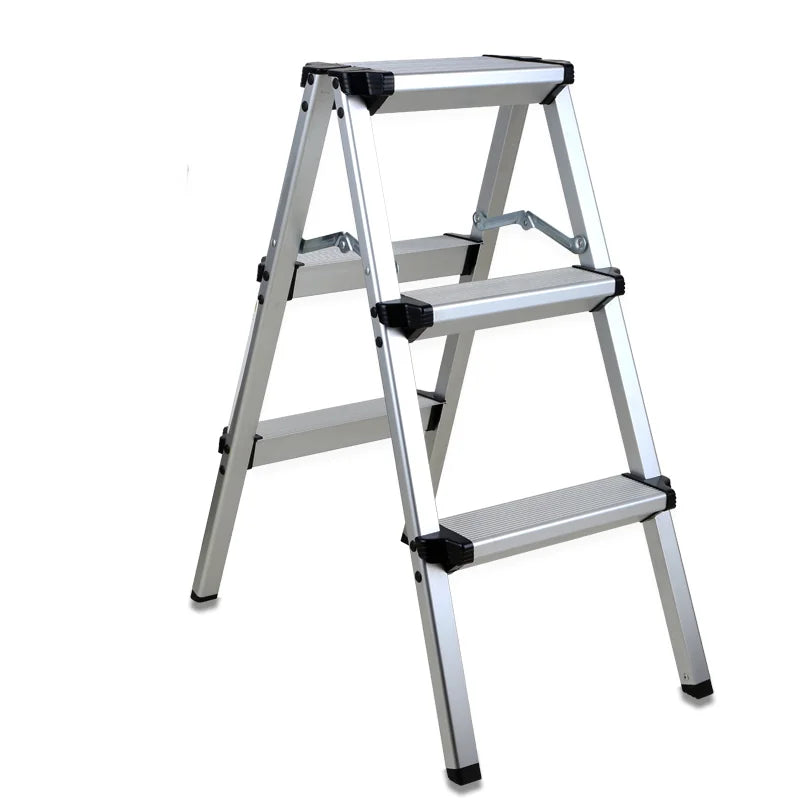 Modern 3 Step Folding Ladder Anti-Slip Step Stool Aluminum Lightweight with Wide Pedal 330lbs Capacity for Living Room