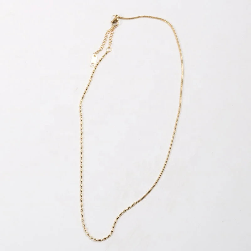Stacking Jewelry Women Stainless Steel 18K Gold Plating Oval Beads Ball and Snake Chain Necklace