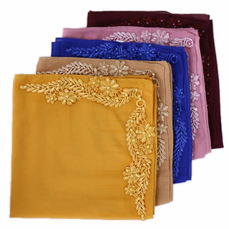 CCY Fashion Embroidered Pearl Chiffon Studded Pearl Scarves Muslim Hijab Scarf Islamic Women's Dubai Prayer Hijab Jibab Tudung