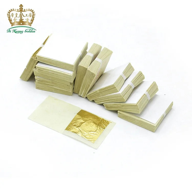 Hot Sell 4.33x4.33cm 24k Genuine Gold Leaf Soft Temper Metal Sheets 0.12 Microns Thick Casting for Crafts Edible DIY Painting