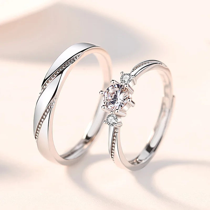 Anillos De Pareja Platinum Plated Ring Romantic Zircon Diamond Adjustable Couple Rings for Women Men Wedding Engagement Jewelry