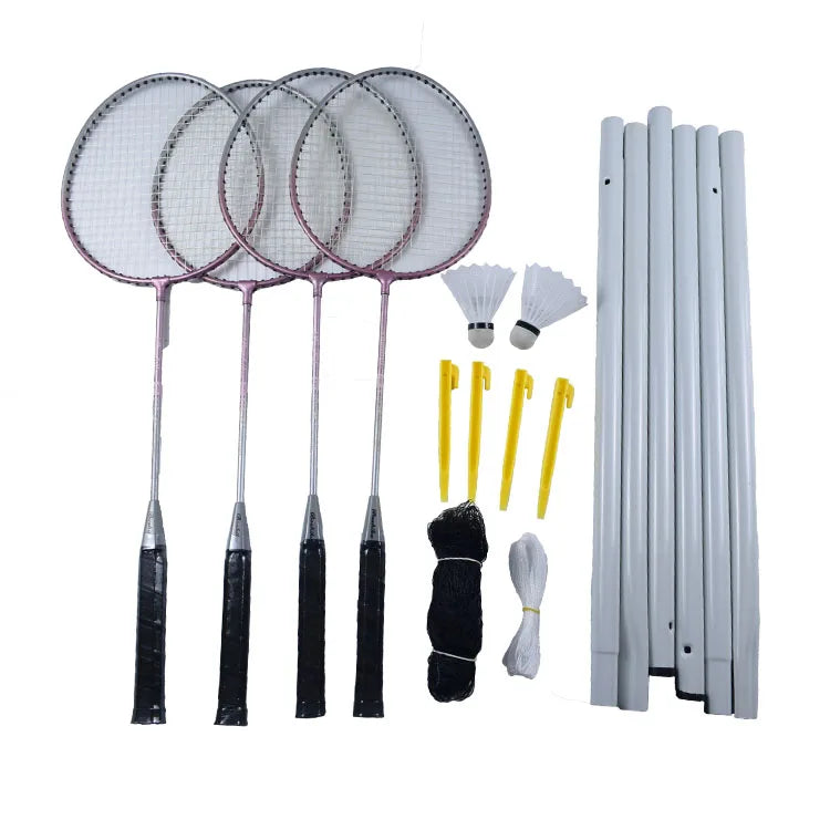 Premium 4 Player Badminton Set with Nets Posts and Shuttles Soft Racket Light Tip & Soft Rod for Amateurs