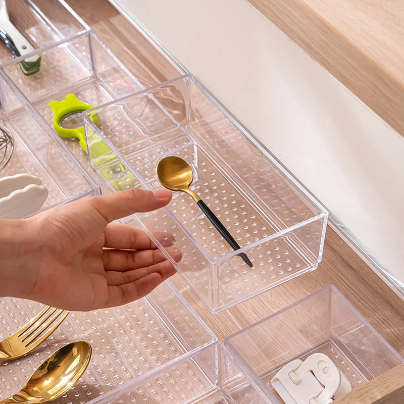 7PC Acrylic Drawer Organizer Plastic Tray Kitchen Drawer Organizers for Expandable Cutlery Tableware Food Use Divider