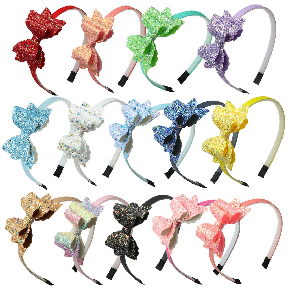 14 Colour Girls Hair Accessories Lovely Double Bow Hoop Mermaid Headband with Sequins for Children