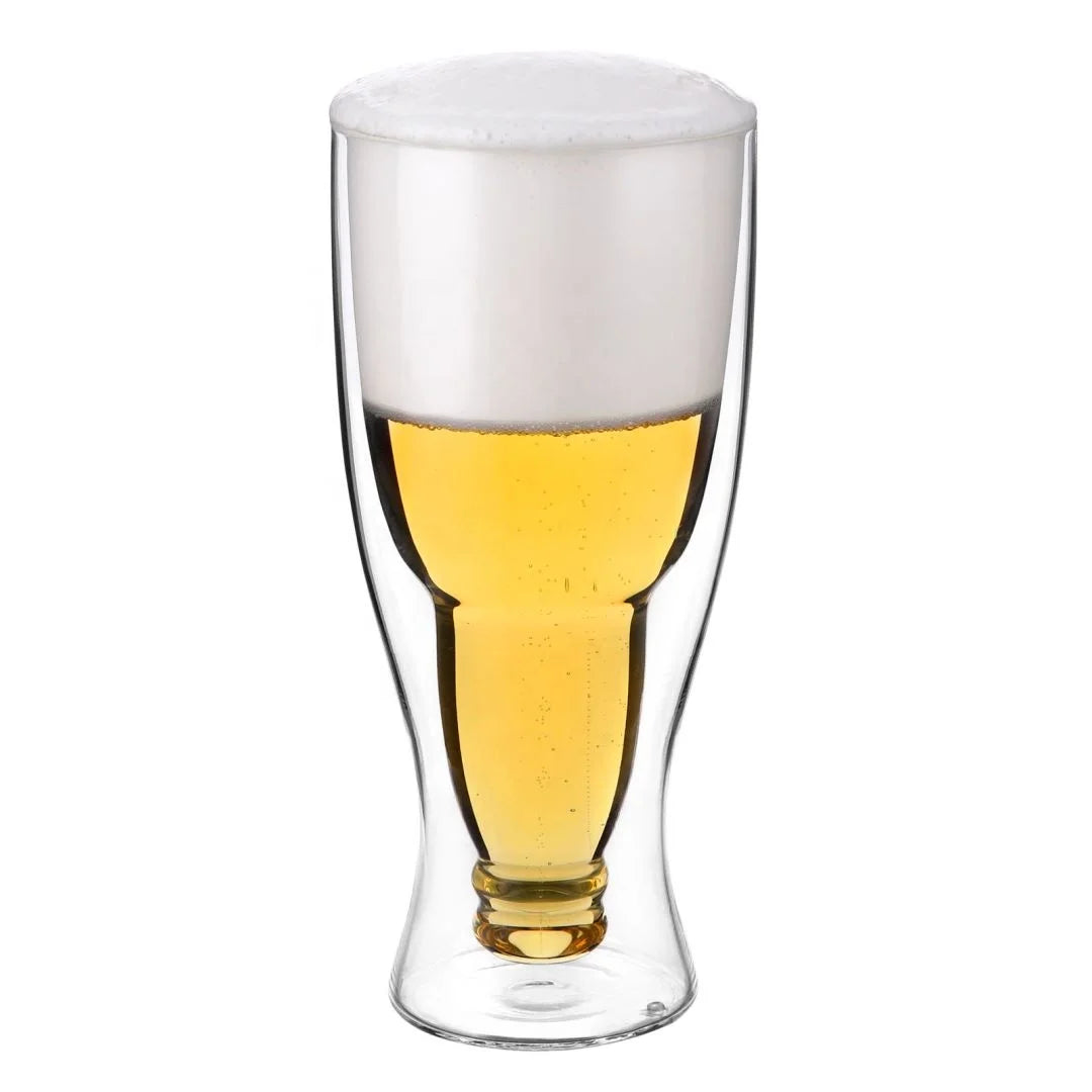 CnGlass 13.5oz Pilsner Glass Handmade Cold Insulated Borosilicate Double Wall Dishwasher & Freezer Safe Drinking Cup for Beer