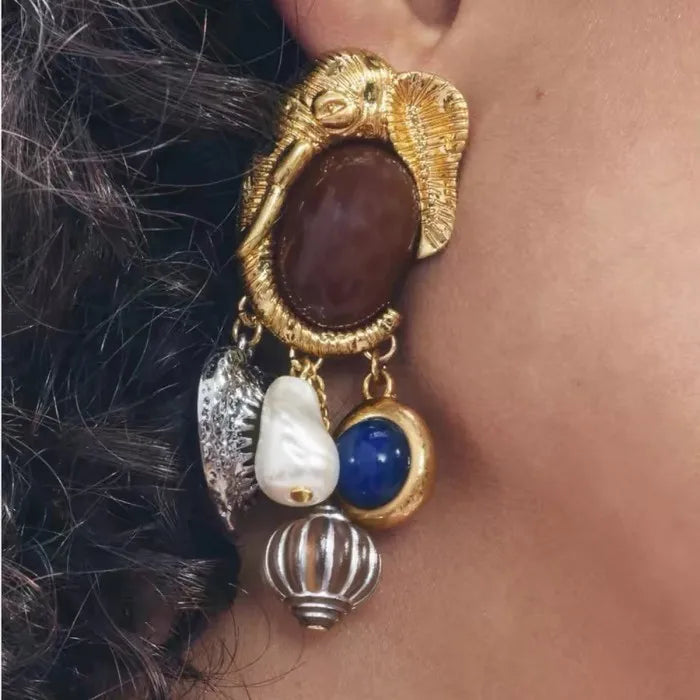 Colorful ZA Alloy Acrylic Resin Heart Flower Tassel Drop Earrings Women Bohemia Pearl Lantern Ball Dangle Earring Necklace Set