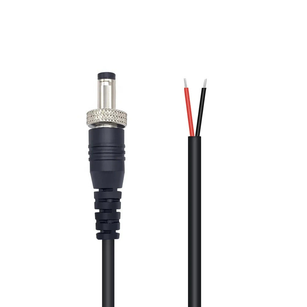 12V DC5.5x2.1mm Male Power Cable With Thread Screw Lock 5.5*2.5mm DC Plug Socket Connector Extension Cord 25cm Black Cable Wire